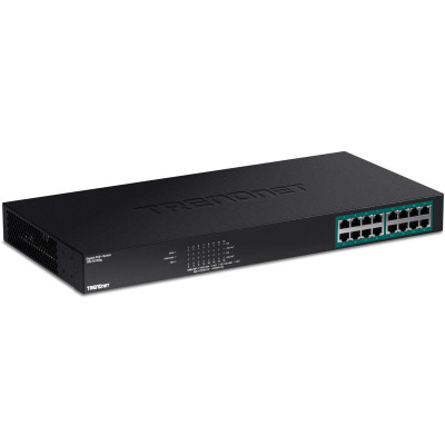 TRENDnet TPE-TG160g 16-Port Unmanaged Gigabit Ethernet PoE+ Switch, GREENnet technology, 246W PoE budget